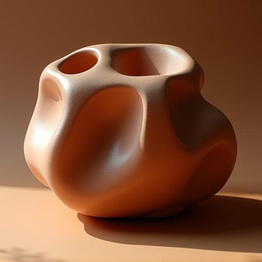 Abstract ceramic sculpture with organic, flowing forms in earthy hues